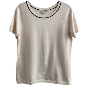 Pendleton Cream Silk Nylon Short Sleeve Sweater Top M Flaw